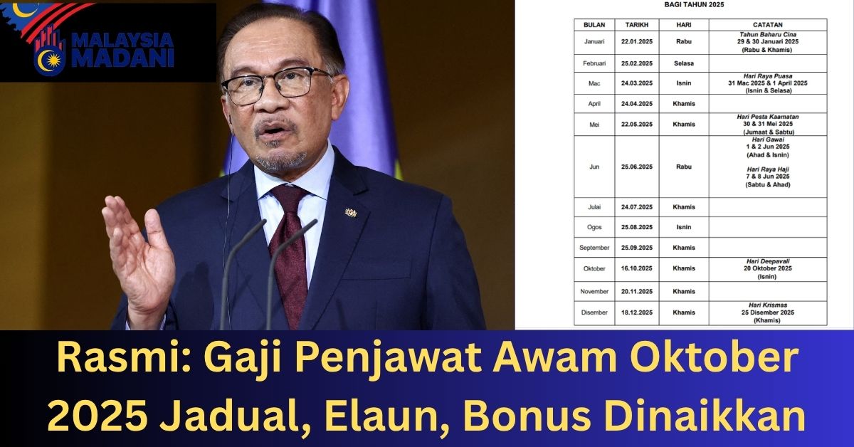 Rasmi: Gaji Penjawat Awam Oktober 2025 Jadual, Elaun, Bonus Dinaikkan